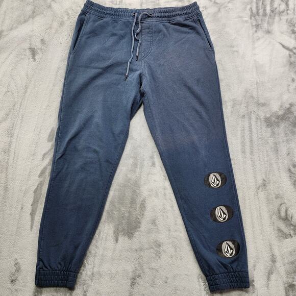 Volcom ​Pants Mens L Blue Roundabout Fleece Joggers Drawstring Pockets Logo - Picture 1 of 16